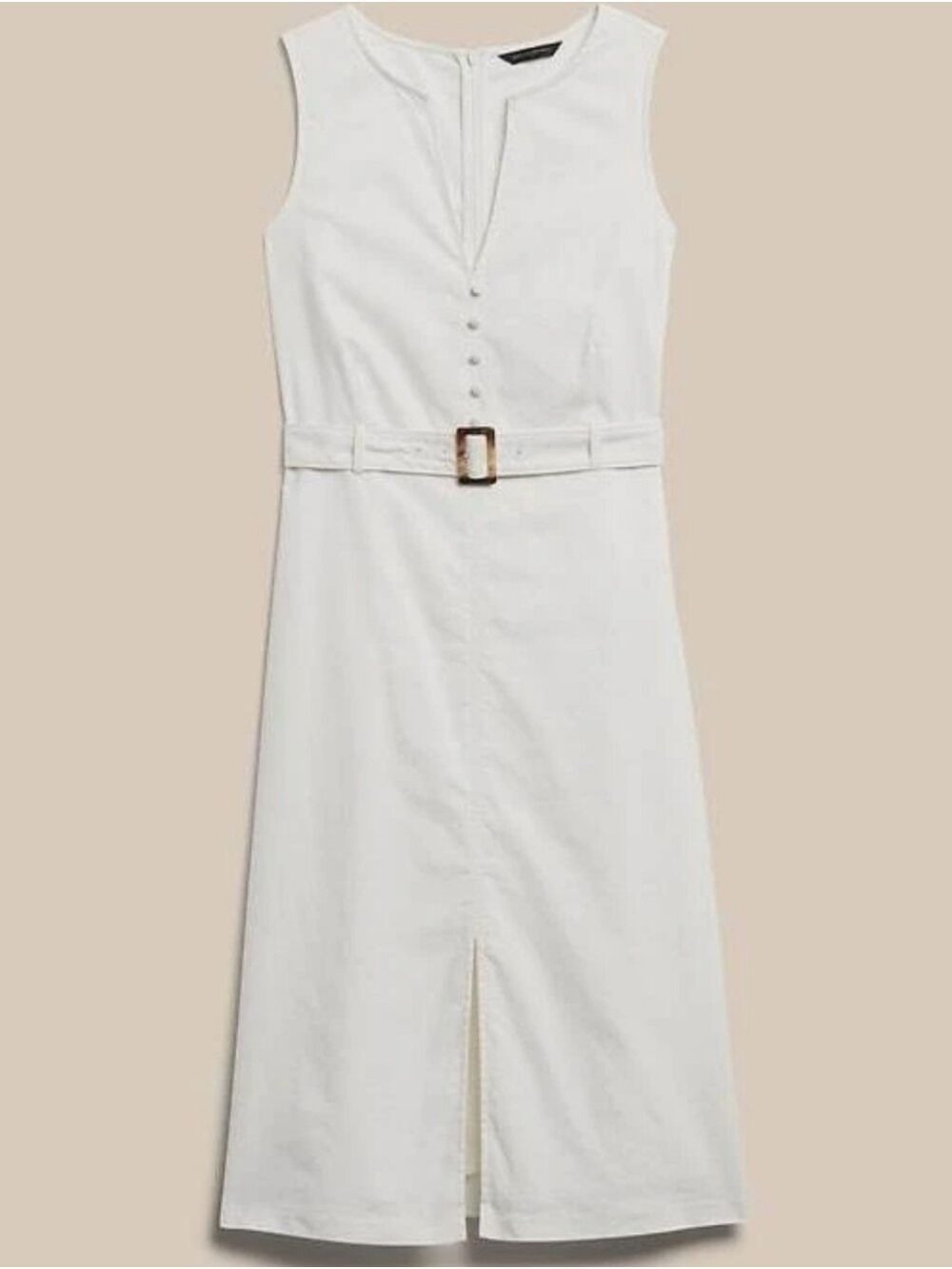 Banana Republic Off White Sleeveless Button-Front Linen Blend Dress with Belt - Picture 1 of 13